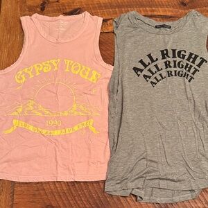 Lucky Brand Pink  Gypsy tour tank top and Gray Graphic Rock rose couture tank